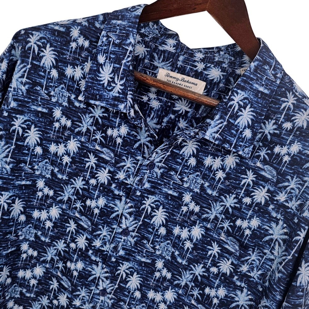 Tommy Bahama The Bahama Coast Blue Palm Tree Print Shirt Mens 2XLB Big & Tall